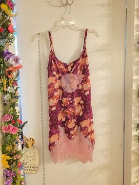Free People Floral Lace-Trim Slip Dress - Burgundy & Pink